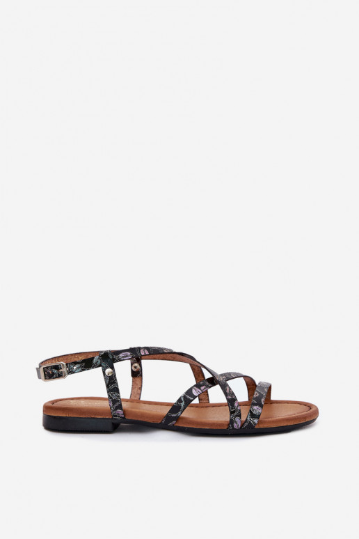 Płaskie Skórzane Sandały Damskie Maciejka 06635-05 Czarne