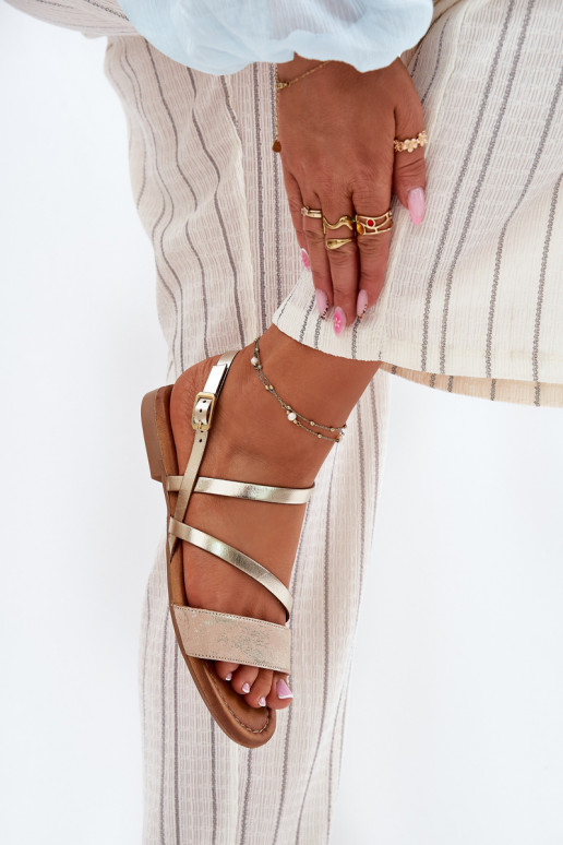 Leather Women's Sandals with Flat Heel Maciejka 06966-25 Gold Leather Women's Sandals with Flat Heel Maciejka 06966-25 Gold