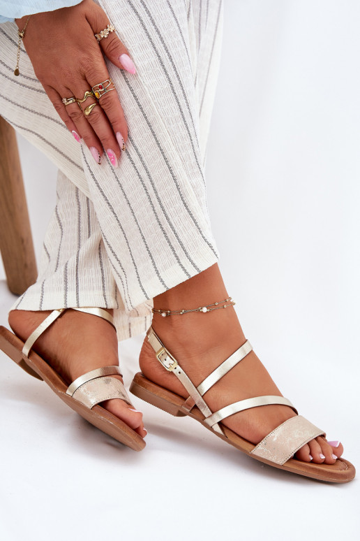 Leather Women's Sandals with Flat Heel Maciejka 06966-25 Gold Leather Women's Sandals with Flat Heel Maciejka 06966-25 Gold