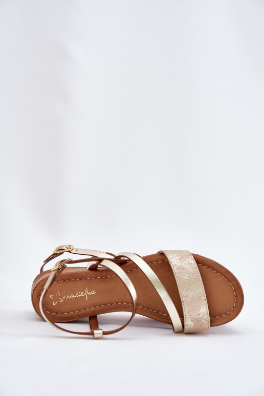 Leather Women's Sandals with Flat Heel Maciejka 06966-25 Gold Leather Women's Sandals with Flat Heel Maciejka 06966-25 Gold