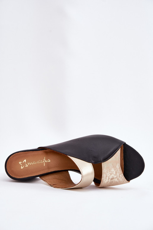 Leather Women's Heeled Sandals Maciejka Black-Gold 06943-25 Leather Women's Heeled Sandals Maciejka Black-Gold 06943-25