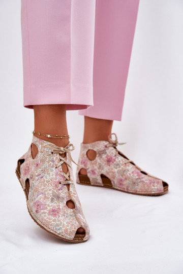 Patterned Leather Ankle Boots Maciejka 03426-48 Beige