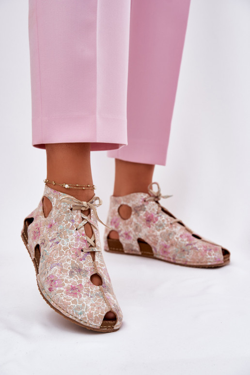 Wzorzyste Skórzane Botki Maciejka 03426-48 Beżowe