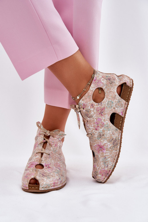 Wzorzyste Skórzane Botki Maciejka 03426-48 Beżowe