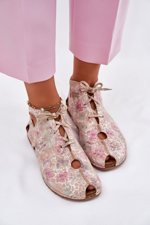 Wzorzyste Skórzane Botki Maciejka 03426-48 Beżowe