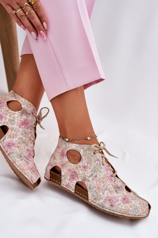 Patterned Leather Ankle Boots Maciejka 03426-48 Beige Patterned Leather Ankle Boots Maciejka 03426-48 Beige