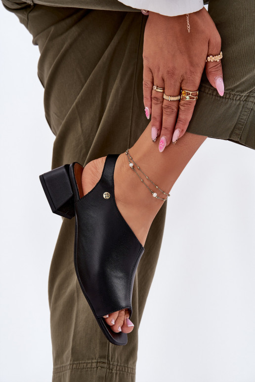 Skórzane Sandały Damskie Na Klocku Maciejka 06975-01 Czarne