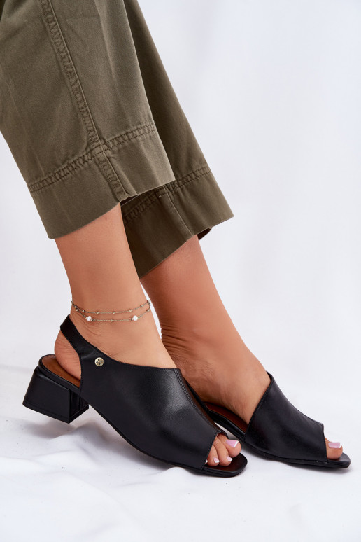 Skórzane Sandały Damskie Na Klocku Maciejka 06975-01 Czarne