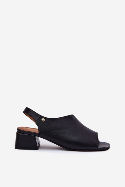 Skórzane Sandały Damskie Na Klocku Maciejka 06975-01 Czarne