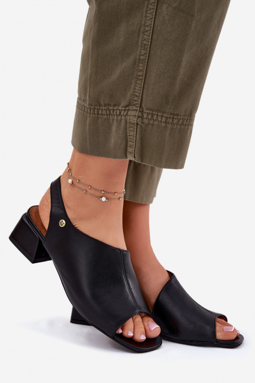 Skórzane Sandały Damskie Na Klocku Maciejka 06975-01 Czarne