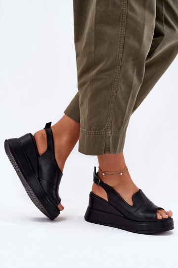 Ladies Leather Wedge Sandals Artiker 52C0484 Black