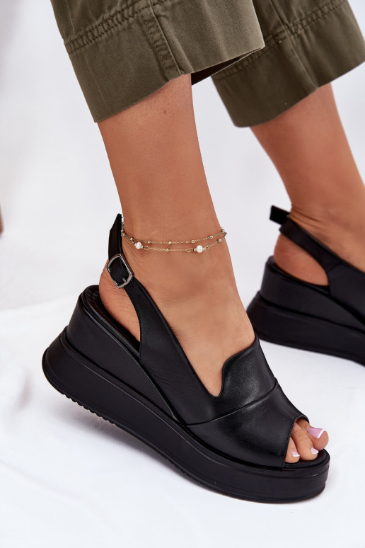 Ladies Leather Wedge Sandals Artiker 52C0484 Black Ladies Leather Wedge Sandals Artiker 52C0484 Black