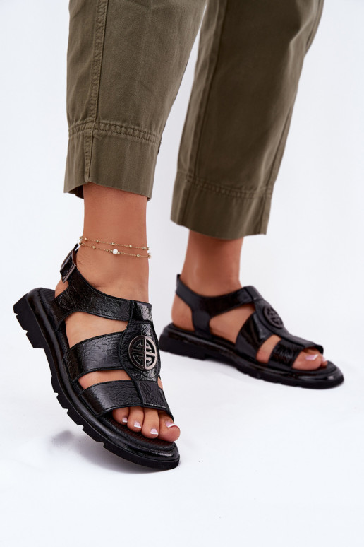 Leather Women's Sandals Patent With Decorative Detail Artiker 56C0691 Black Leather Women's Sandals Patent With Decorative Detail Artiker 56C0691 Black