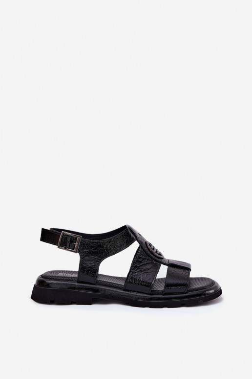 Leather Women's Sandals Patent With Decorative Detail Artiker 56C0691 Black Leather Women's Sandals Patent With Decorative Detail Artiker 56C0691 Black