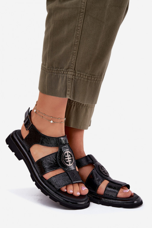 Leather Women's Sandals Patent With Decorative Detail Artiker 56C0691 Black Leather Women's Sandals Patent With Decorative Detail Artiker 56C0691 Black
