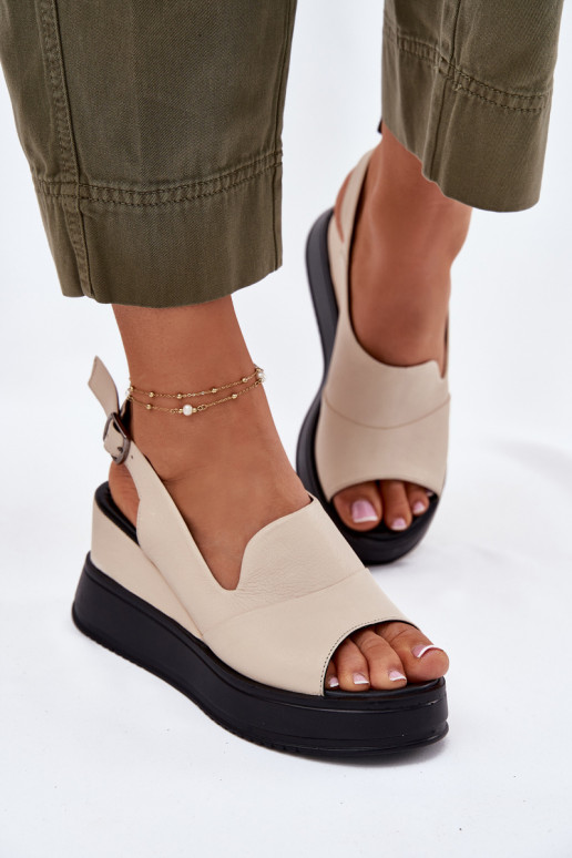 Leather Women's Wedge Sandals Artiker 54C0401 Beige Leather Women's Wedge Sandals Artiker 54C0401 Beige