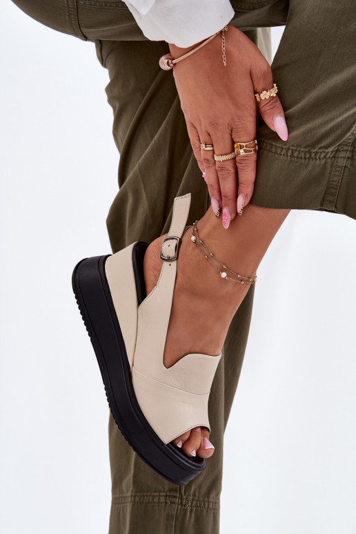 Leather Women's Wedge Sandals Artiker 54C0401 Beige Leather Women's Wedge Sandals Artiker 54C0401 Beige