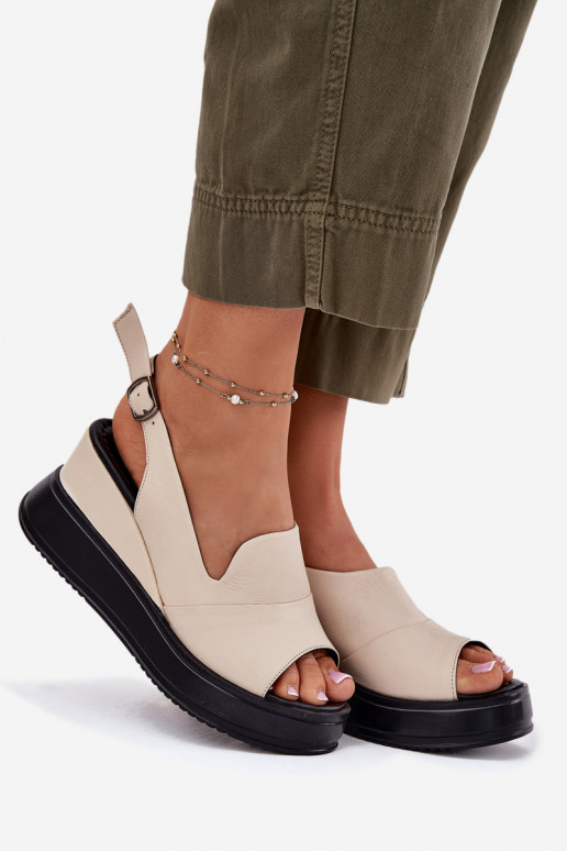 Leather Women's Wedge Sandals Artiker 54C0401 Beige Leather Women's Wedge Sandals Artiker 54C0401 Beige