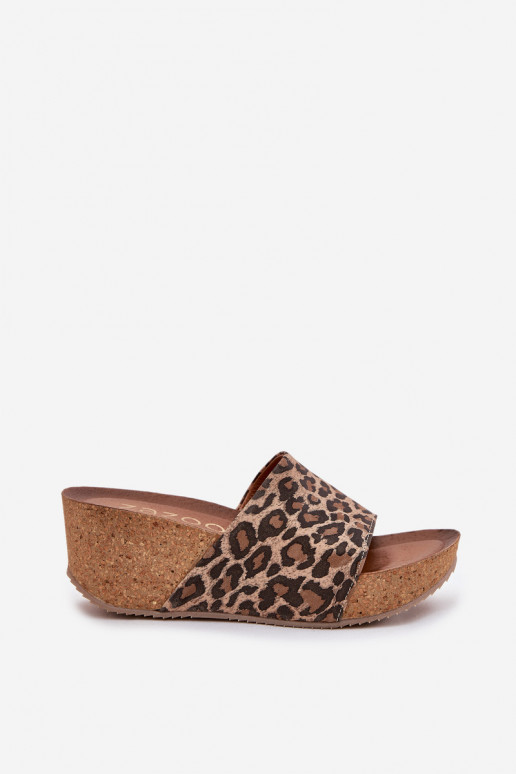 Zazoo 40289 Leather Women's Slides On Cork Wedge Leopard Zazoo 40289 Leather Women's Slides On Cork Wedge Leopard