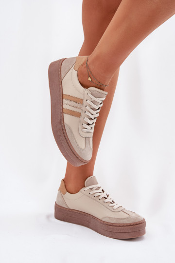 Ladies Leather Sneakers On Platform Zazoo N1234 Beige
