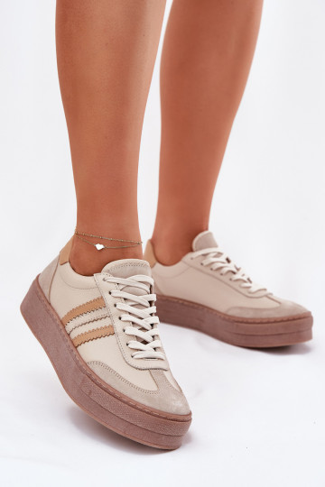 Ladies Leather Sneakers On Platform Zazoo N1234 Beige 2