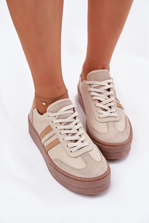 Ladies Leather Sneakers On Platform Zazoo N1234 Beige Ladies Leather Sneakers On Platform Zazoo N1234 Beige