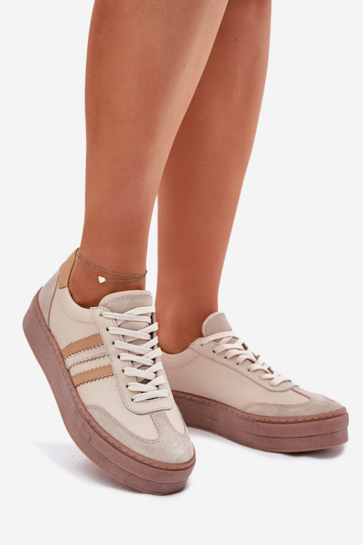 Ladies Leather Sneakers On Platform Zazoo N1234 Beige Ladies Leather Sneakers On Platform Zazoo N1234 Beige