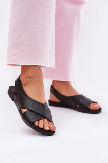 Ladies leather sandals black Zazoo 40407