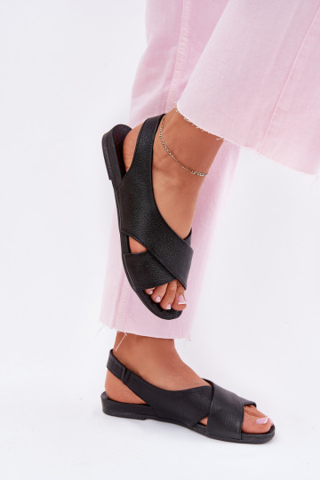 Ladies leather sandals black Zazoo 40407 2