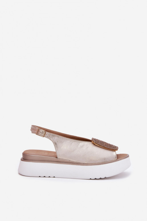 Zazoo 1786 Leather Women's Sandals On Platform With Decoration Golden Distressed Zazoo 1786 Leather Women's Sandals On Platform With Decoration Golden Distressed