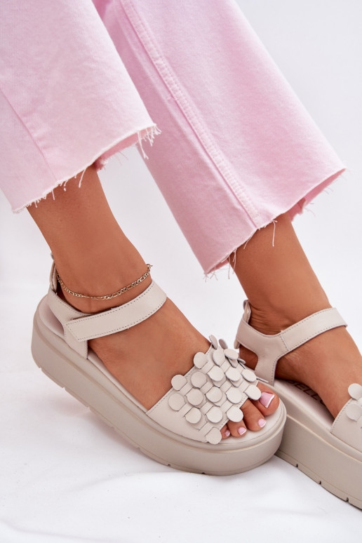 Ladies Leather Sandals On Platform Beige CheBello 4701 Ladies Leather Sandals On Platform Beige CheBello 4701