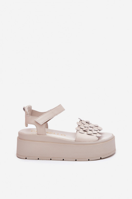 Ladies Leather Sandals On Platform Beige CheBello 4701 Ladies Leather Sandals On Platform Beige CheBello 4701