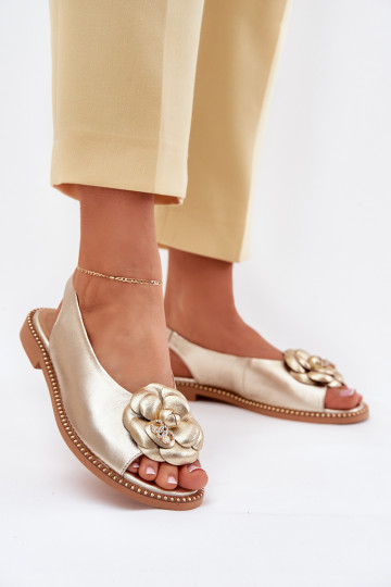 Leather Flat Sandals With Decoration CheBello 4642 Gold