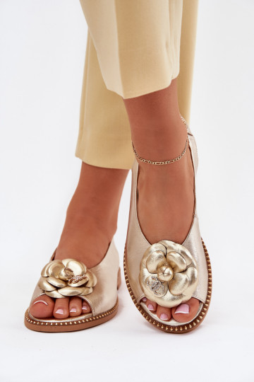 Leather Flat Sandals With Decoration CheBello 4642 Gold 2