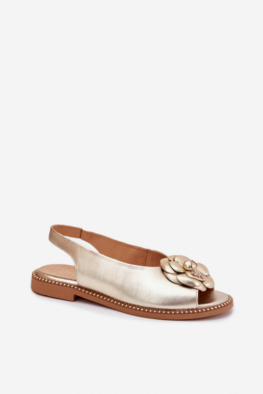 Leather Flat Sandals With Decoration CheBello 4642 Gold Leather Flat Sandals With Decoration CheBello 4642 Gold