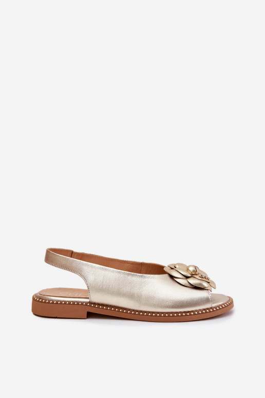 Leather Flat Sandals With Decoration CheBello 4642 Gold Leather Flat Sandals With Decoration CheBello 4642 Gold