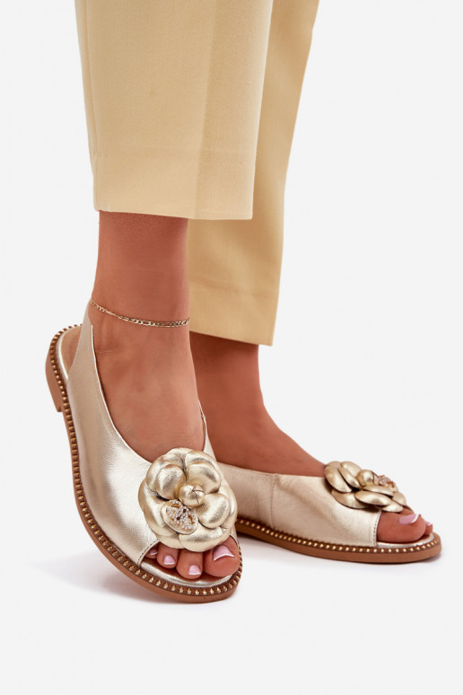 Skórzane Płaskie SandaływithOzdobą CheBello 4642 Złote Skórzane Płaskie SandaływithOzdobą CheBello 4642 Złote