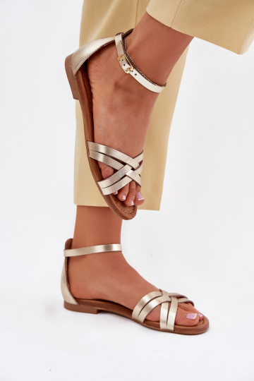 Ladies leather sandals on flat heel Maciejka 07029-25 gold
