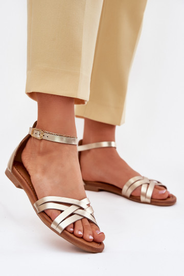 Ladies leather sandals on flat heel Maciejka 07029-25 gold 2