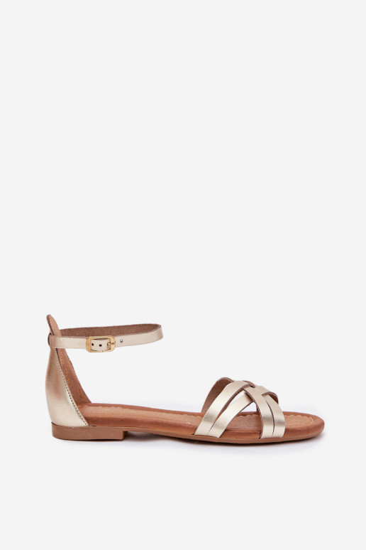 Ladies leather sandals on flat heel Maciejka 07029-25 gold Ladies leather sandals on flat heel Maciejka 07029-25 gold