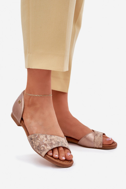 Skórzane Sandały Damskie Na Płaskim Obcasie Maciejka 06947-25 Złote