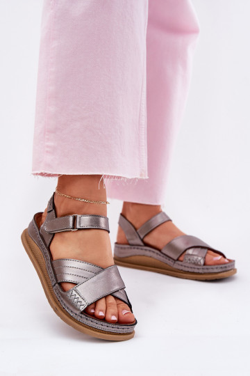 Ladies leather sandals on platform Maciejka L7064-35 graphite