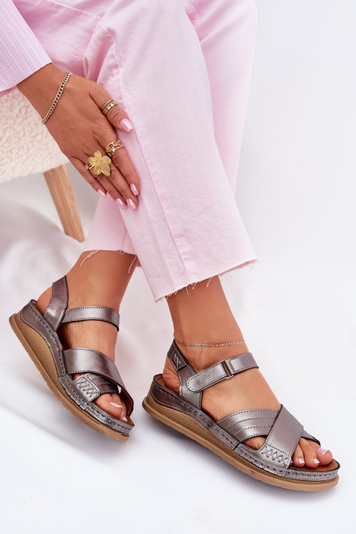 Ladies leather sandals on platform Maciejka L7064-35 graphite Ladies leather sandals on platform Maciejka L7064-35 graphite