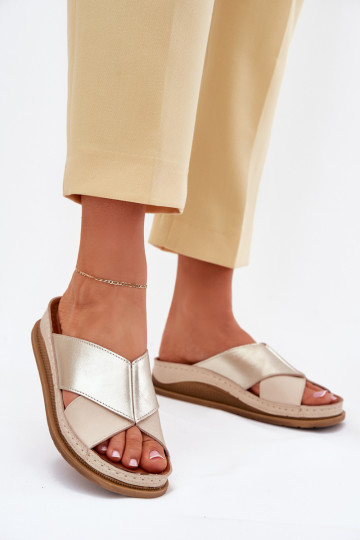 Leather Women's Platform Sandals Maciejka L4986-37 Beige-Gold