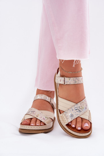 Ladies Leather Sandals On Platform Maciejka L7064-37 Ecru