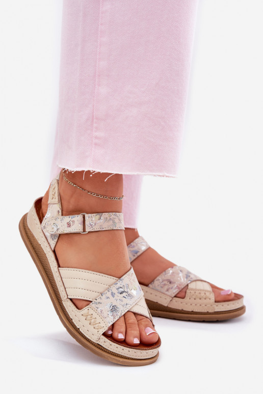 Ladies Leather Sandals On Platform Maciejka L7064-37 Ecru Ladies Leather Sandals On Platform Maciejka L7064-37 Ecru