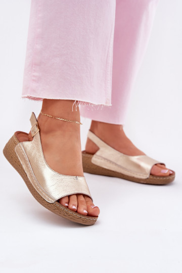 Women's leather wedge sandals Maciejka L7069 Gold