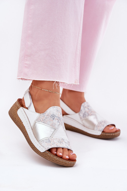 Women's Leather Wedge Sandals With Braiding Maciejka L7067-11 White Women's Leather Wedge Sandals With Braiding Maciejka L7067-11 White