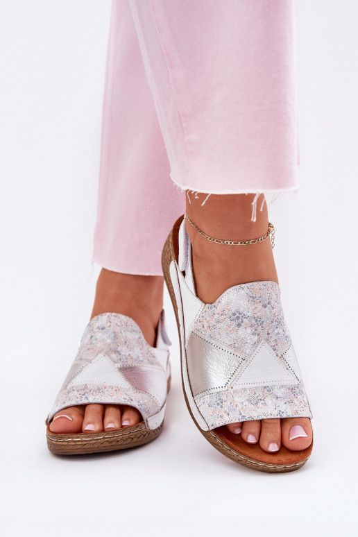 Women's Leather Wedge Sandals With Braiding Maciejka L7067-11 White Women's Leather Wedge Sandals With Braiding Maciejka L7067-11 White