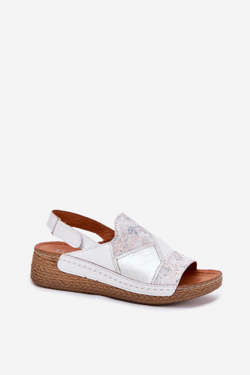 Women's Leather Wedge Sandals With Braiding Maciejka L7067-11 White Women's Leather Wedge Sandals With Braiding Maciejka L7067-11 White